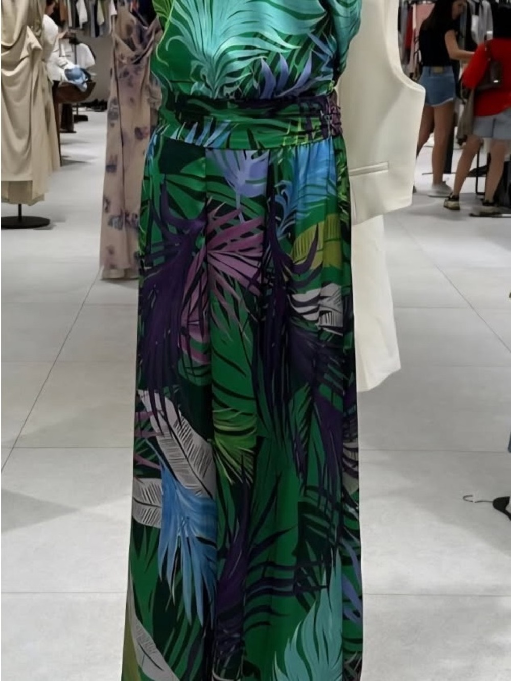 Zara Green Tropical-Print Maxi Skirt with Purple & Blue Accents